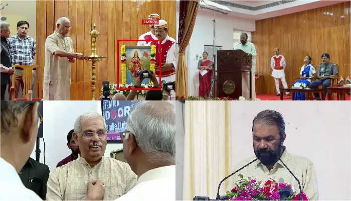 രാജ്ഭവനിലെ പരിപാടിയില്‍ വീണ്ടും ഭാരതാംബ ചിത്രത്തില്‍ പുഷ്പാര്‍ച്ചന, പ്രതിഷേധിച്ച്‌ മന്ത്രി വി ശിവന്‍കുട്ടി , ചടങ്ങ് ബഹിഷ്ക്കരിച്ചു
