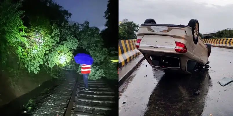 കനത്ത മഴ; തൃശൂരില്‍ റെയില്‍വെ ട്രാക്കില്‍ മരം വീണ് ഗതാഗത തടസം, എറണാകുളത്ത് കാര്‍ തലകീഴായി മറിഞ്ഞു