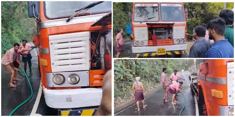 ഇടുക്കിയിലേക്ക് പെട്രോളുമായെത്തിയ ലോറി, പെരുവന്താനത്ത് വെച്ച്‌ തീയും പുകയും, നാട്ടുകാരുടെ ഇടപെടലില്‍ രക്ഷ