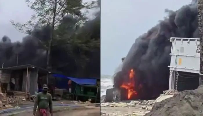 തീരത്തടിഞ്ഞ കണ്ടെയ്നര്‍ നീക്കം ചെയ്യുന്നതിനിടെ തീപിടിത്തം; പ്രദേശത്താകെ കറുത്ത പുക, ആശങ്കപ്പെടാനില്ലെന്ന് കളക്ടര്‍