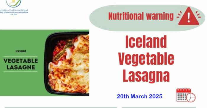 Kuwait Urges Consumers to Dispose of Iceland Vegetable Lasagna